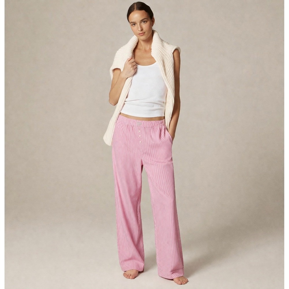J CREW Striped Cotton Poplin Pajama Pants Lounge Sleepwear Pink White Sz M